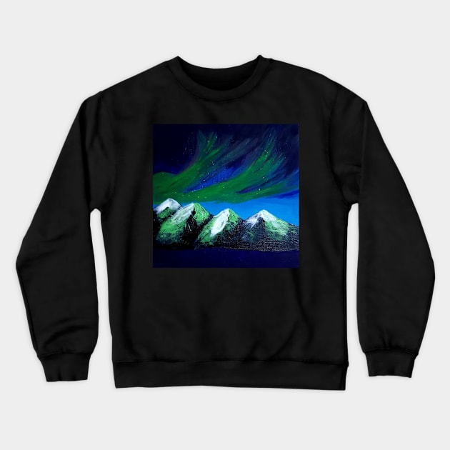 An Aurora borealis sky with beautiful snow capped mountains winter Crewneck Sweatshirt by LukjanovArt